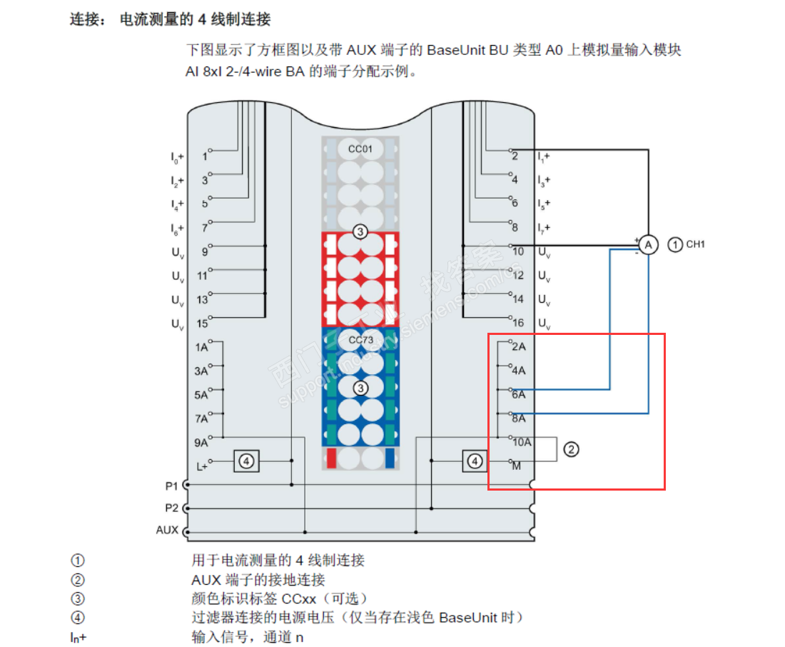 通过跳线连接 2 个馈电端子(数字量/模拟量,24vdc/10a)"两线制接线时